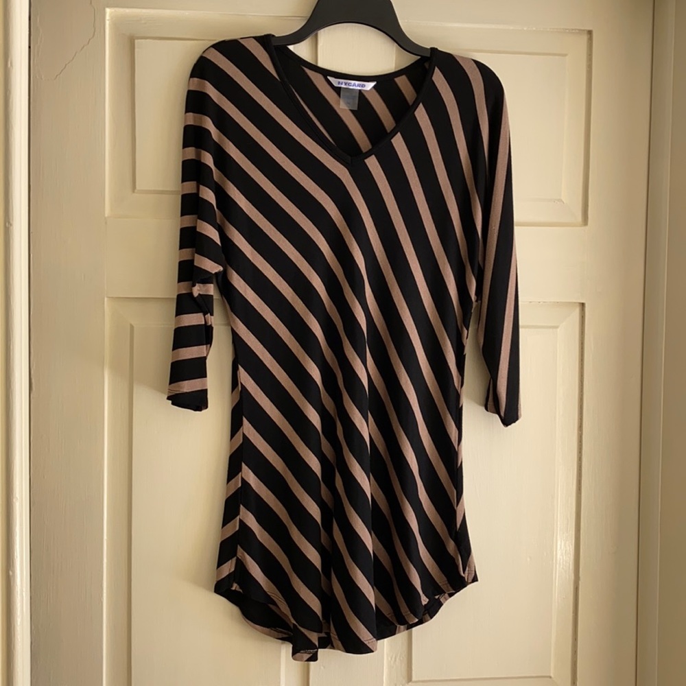 Black & Tan Strip Tunic Top Size Medium